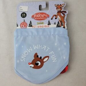 Rudolph the Red Nosed Reindeer Pet Dog Cat Bandana Snow What Fun Blue Christmas